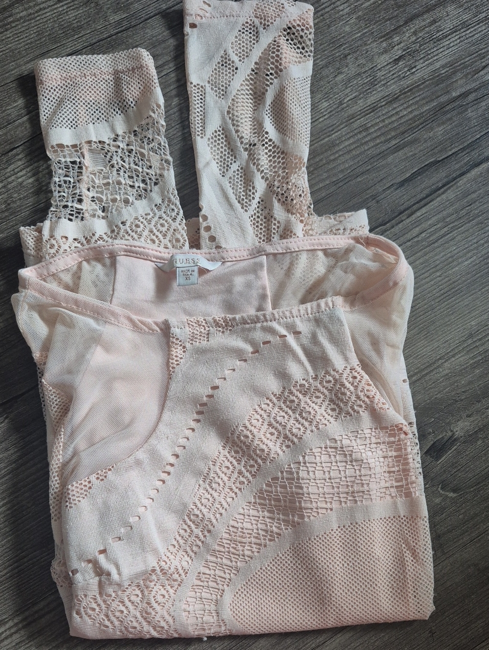 GUESS ,Y2K! Lace-Panel Sheer Long Sleeve Top in Blush
